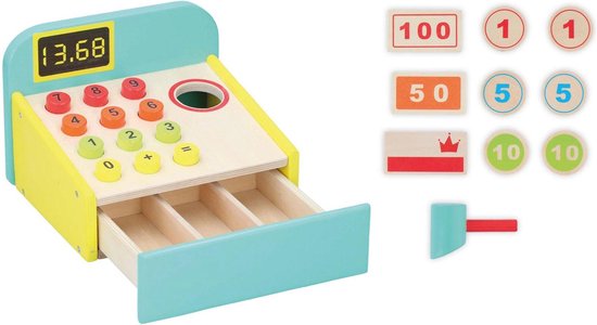 Marionette Wooden Toys – Speelgoedkassa van Hout – Stimuleert de Zintuigen – 12 Stuks