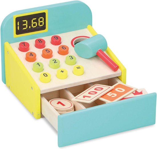 Marionette Wooden Toys – Speelgoedkassa van Hout – Stimuleert de Zintuigen – 12 Stuks